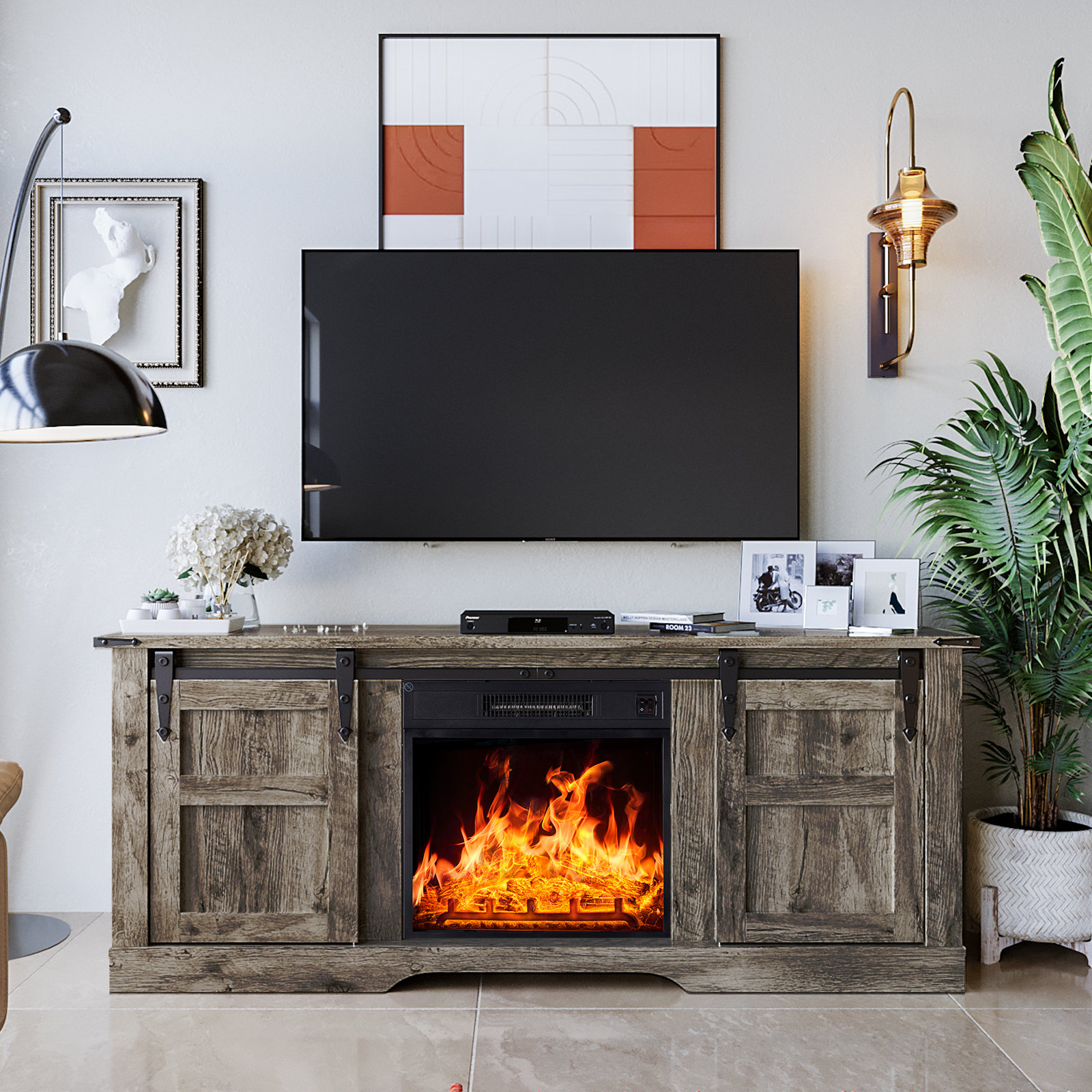 Gracie Oaks Fireplace Tv Stand With 18 Electric Fireplace, 58 Tv ...